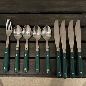 9 Pieces Of Miscellaneous Vintage Green Mardi Gras Stainless Silverware